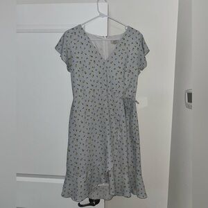 LOFT Blue gingham and yellow Floral wrap Dress